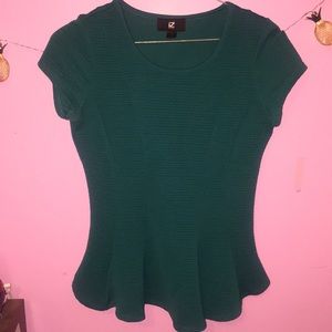 Teal Form-Fitting Pleated Flared Shirt